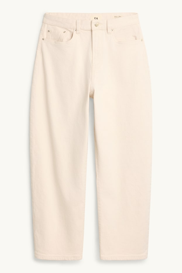 Femei - Pantaloni de stofă crop - talie înaltă - barrel leg - crem