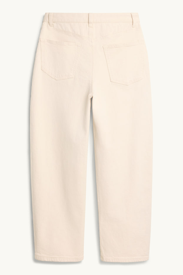 Femei - Pantaloni de stofă crop - talie înaltă - barrel leg - crem