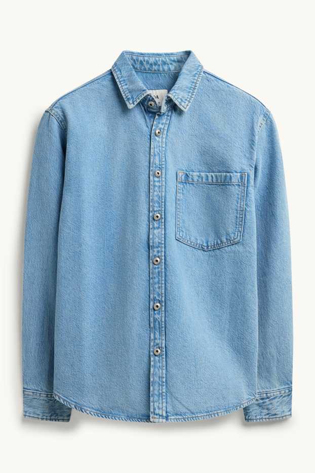 Bărbați - Jachetă tip cămașă - relaxed fit - guler Kent - denim-albastru