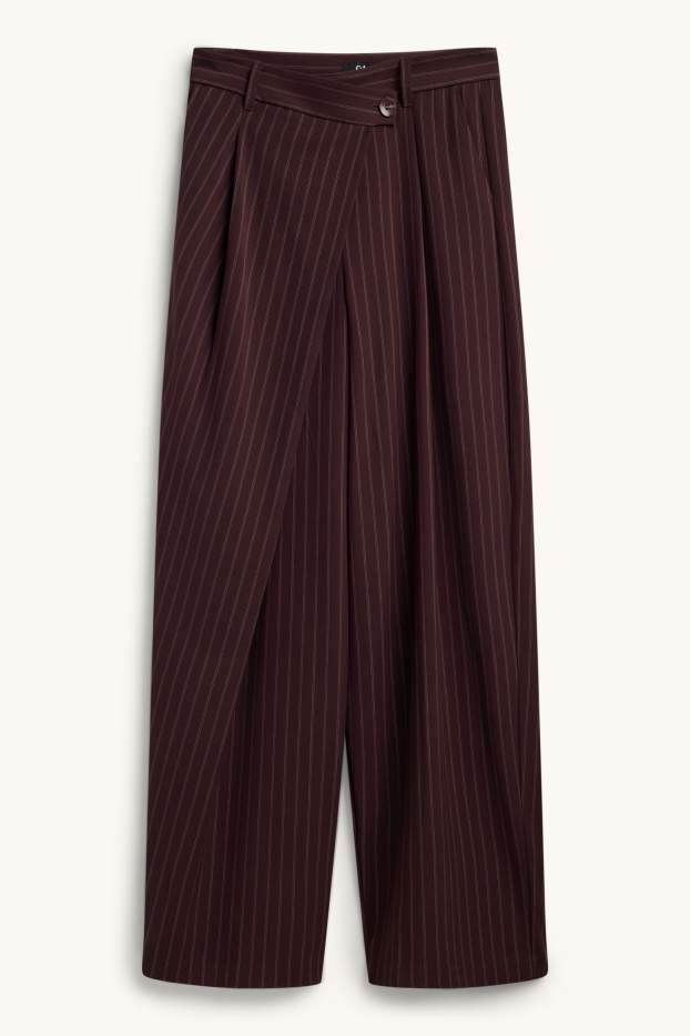 Damen - Stoffhose - Mid Waist - Loose Fit - gestreift - bordeaux