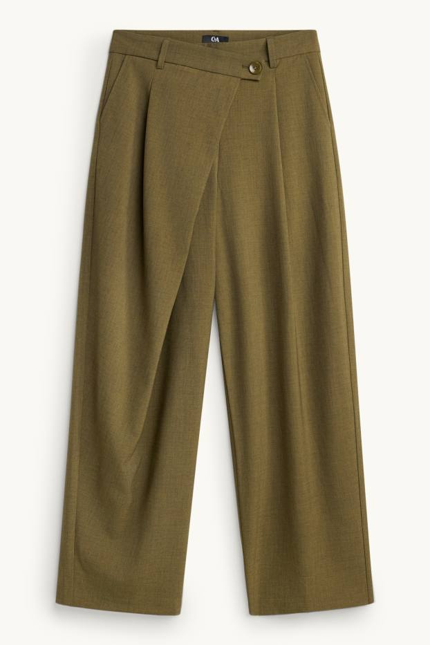 Dámské - Plátěné kalhoty - mid waist - loose fit - khaki