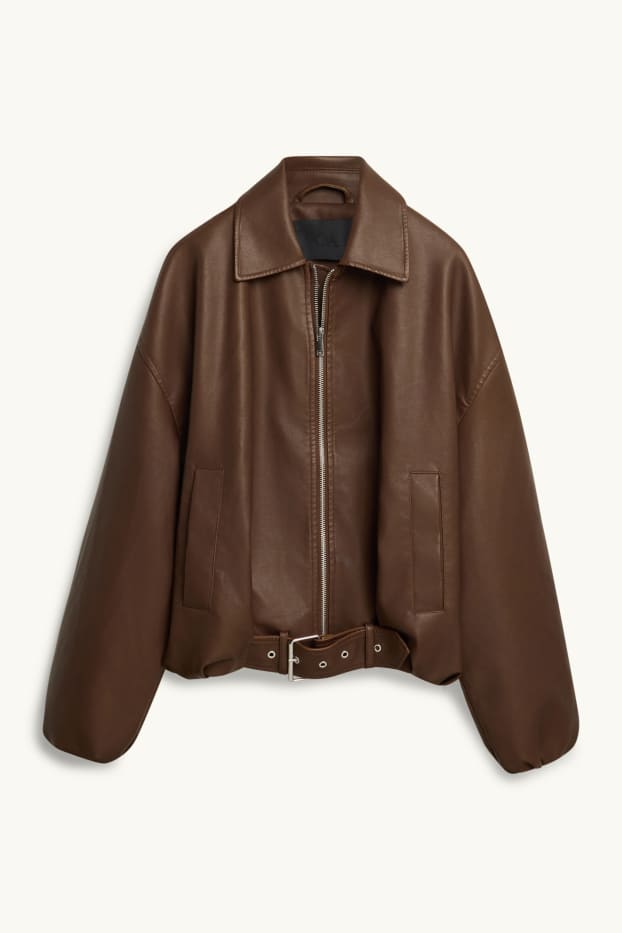 Femmes - Blouson de motard - matière synthétique - marron