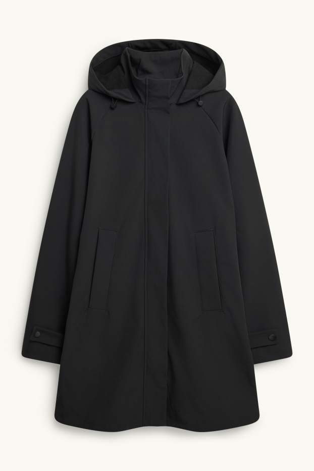 Dames - Softshellmantel met capuchon - waterafstotend - 4 Way Stretch - zwart