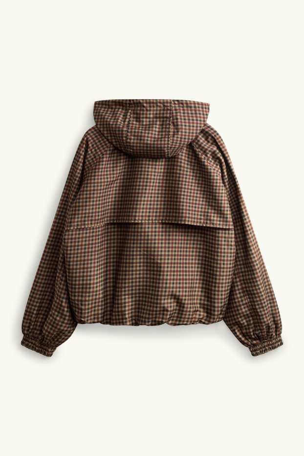 Damen - Blouson mit Kapuze - wasserabweisend - kariert - braun / beige