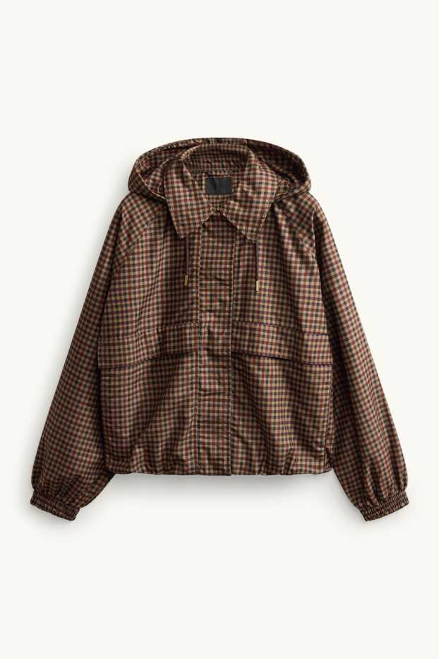 Damen - Blouson mit Kapuze - wasserabweisend - kariert - braun / beige