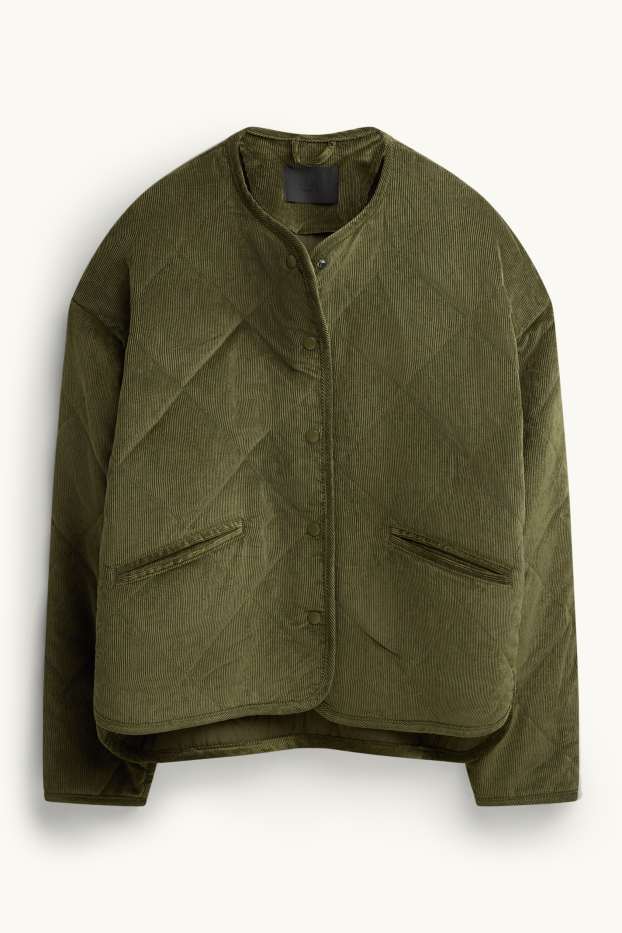 Damen - Cord-Steppjacke - dunkelgrün