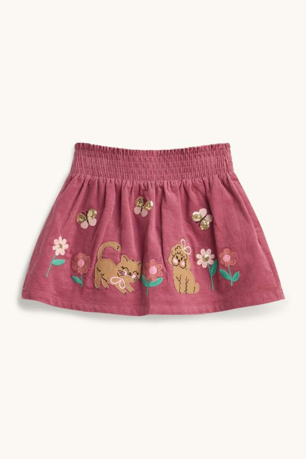 Copii - Fete - Pisică și cățel - rochie din catifea reiată - aspect lucios - roz