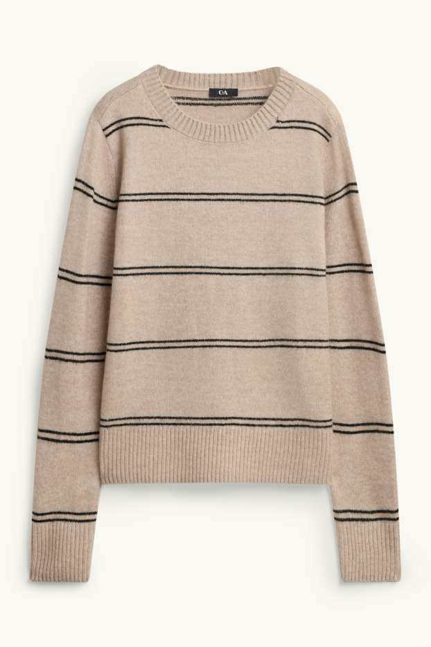 Damen - Pullover - gestreift - schwarz / beige