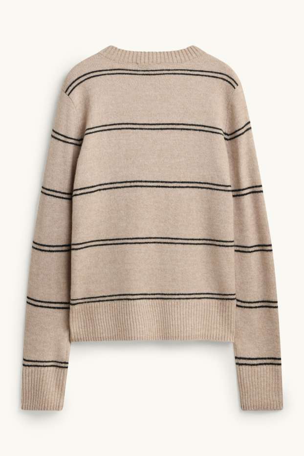 Damen - Pullover - gestreift - schwarz / beige