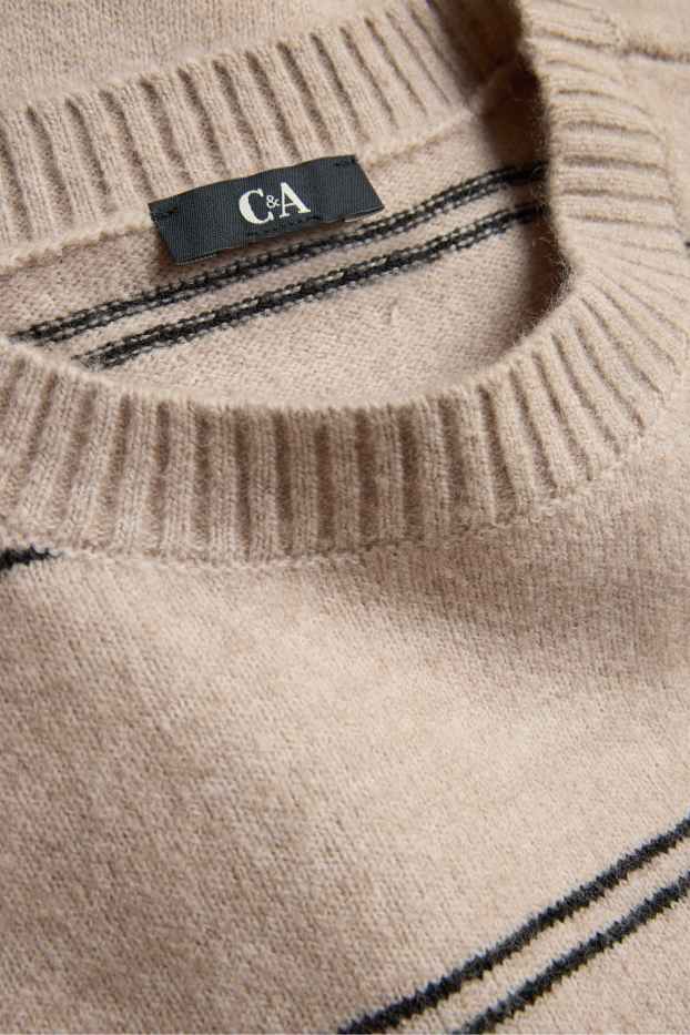Damen - Pullover - gestreift - schwarz / beige