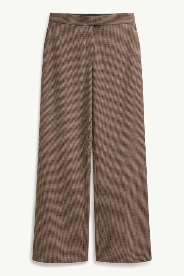 Damen - Business-Hose - Mid Waist - Wide Leg - gemustert - braun / dunkelblau