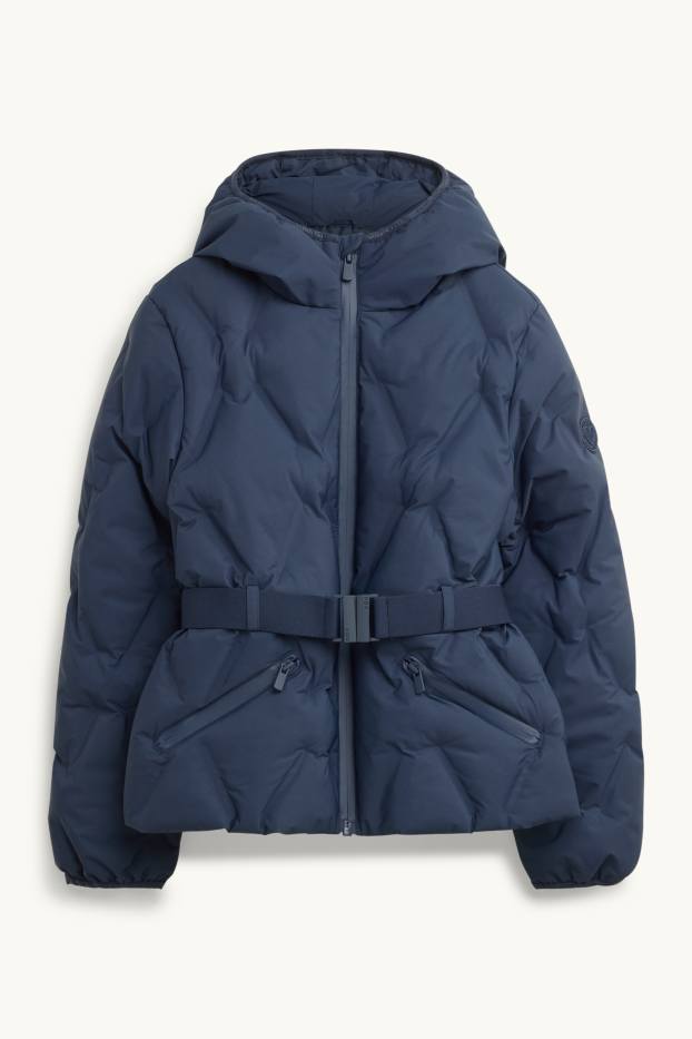 Children Girls - Quilted jacket with belt - lined - water-repellent - dark blue