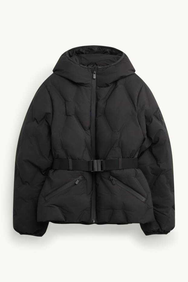 Children Girls - Quilted jacket with belt - lined - water-repellent - black