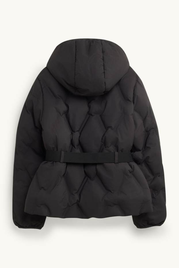 Children Girls - Quilted jacket with belt - lined - water-repellent - black