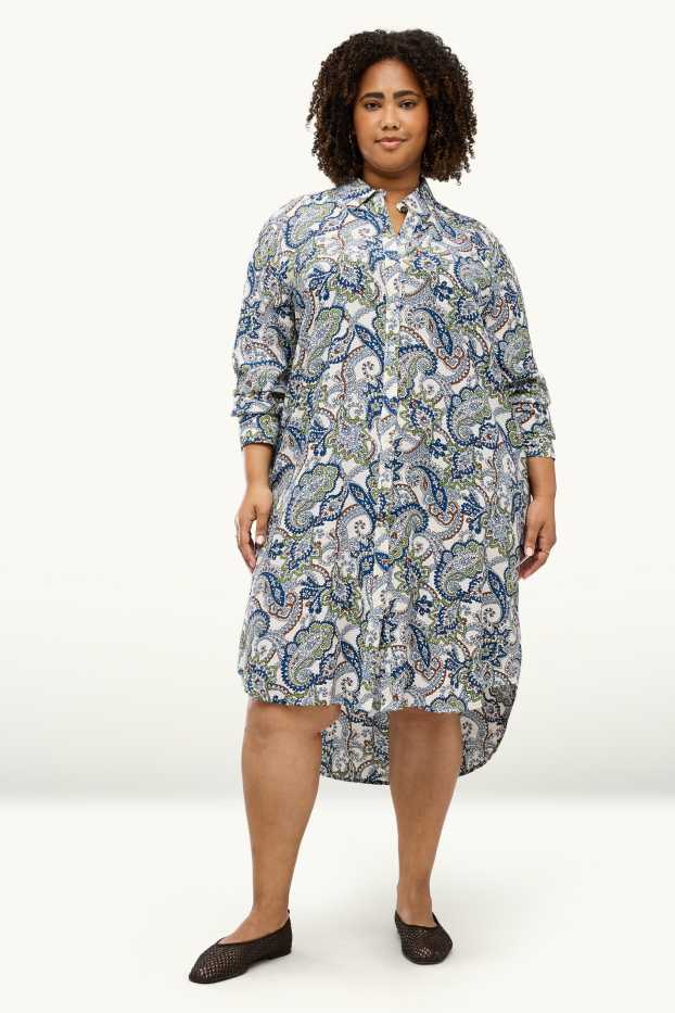 Damen - A-Linien Kleid - gemustert - blau / weiss