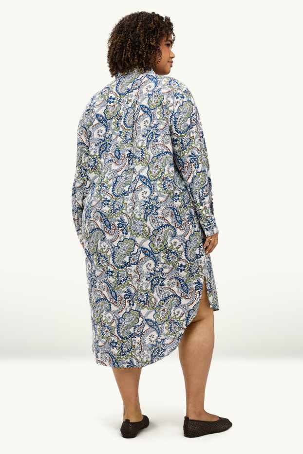 Damen - A-Linien Kleid - gemustert - blau / weiss