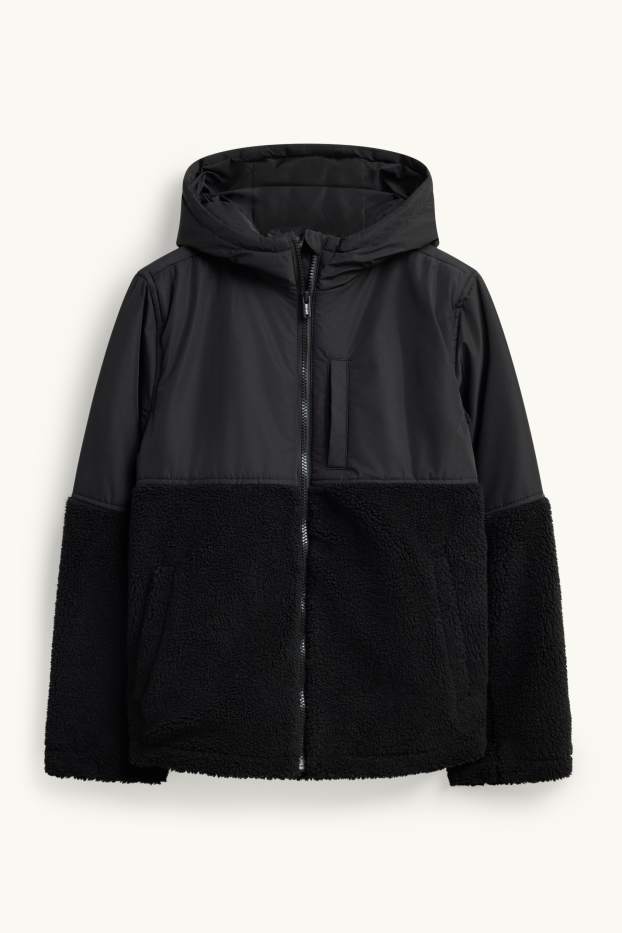 Kinder Buben - Jacke mit Kapuze - gefüttert - schwarz