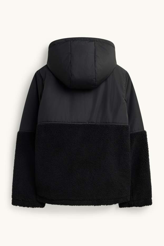 Kinder Buben - Jacke mit Kapuze - gefüttert - schwarz