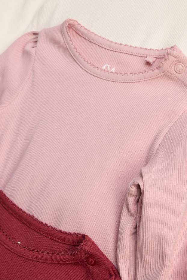 Bébés filles - Lot de 3 - haut à manches longues pour bébé - finition côtelée - rose clair