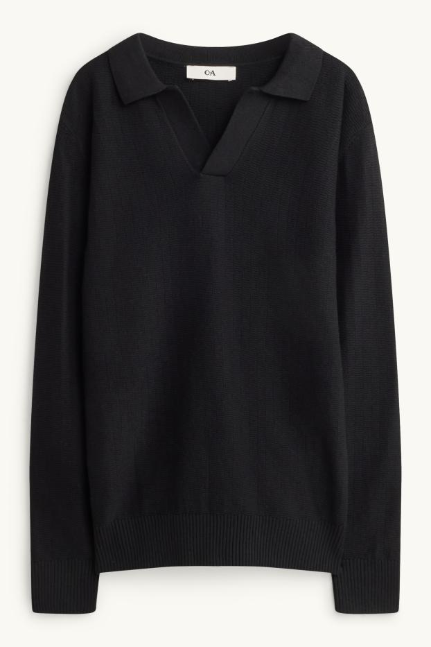 Kinder Buben - Langarmshirt mit V-Ausschnitt - schwarz