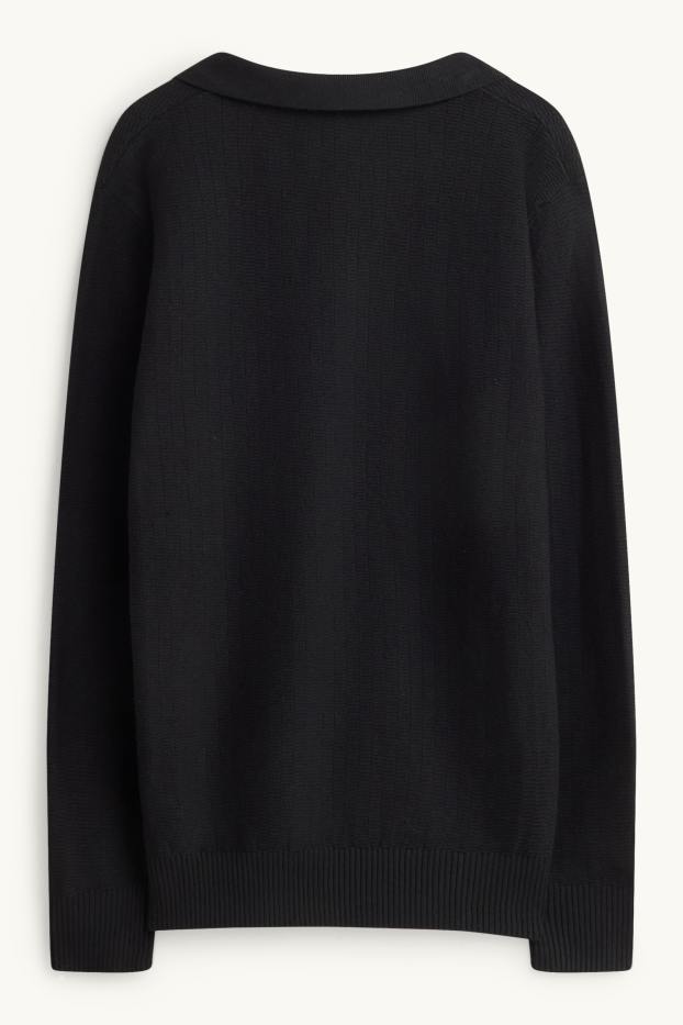 Kinder Buben - Langarmshirt mit V-Ausschnitt - schwarz
