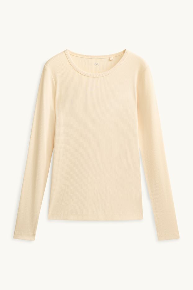 Dames - Longsleeve - slim fit - geribd - lichtgeel