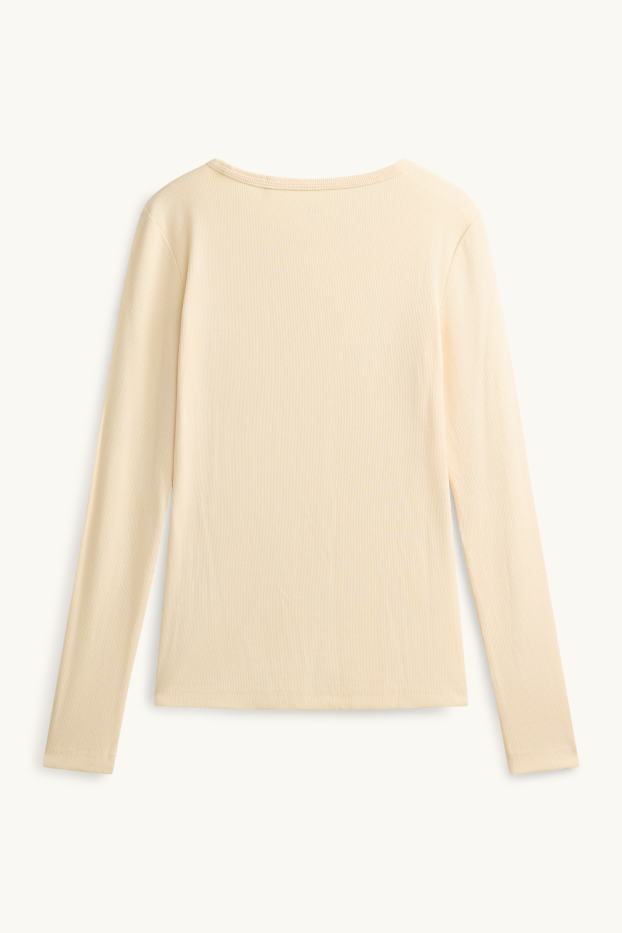 Dames - Longsleeve - slim fit - geribd - lichtgeel