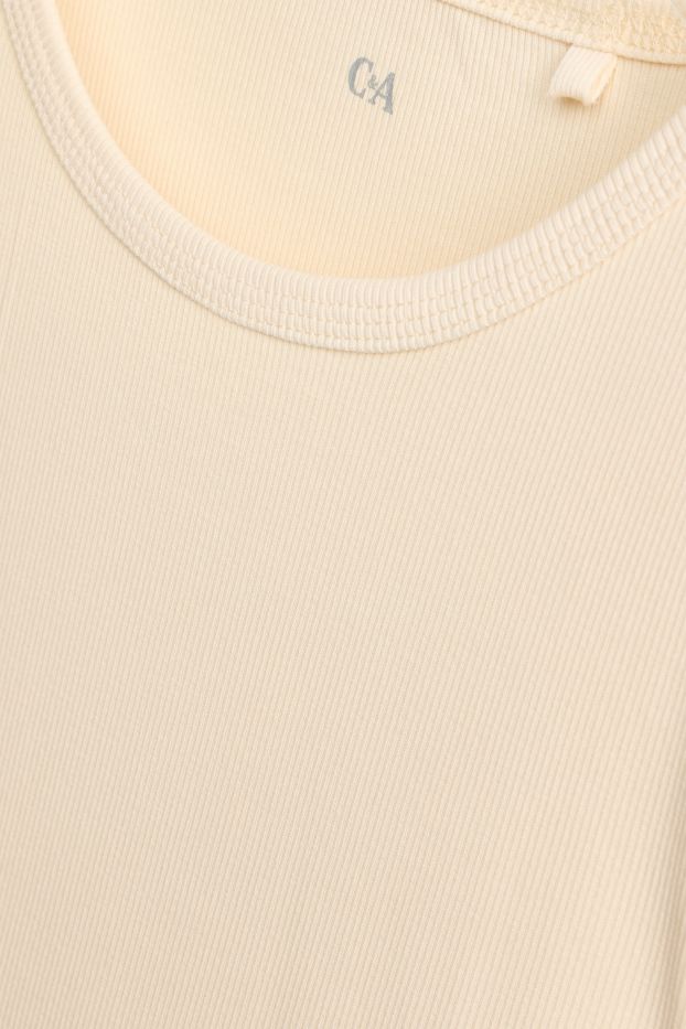 Dames - Longsleeve - slim fit - geribd - lichtgeel