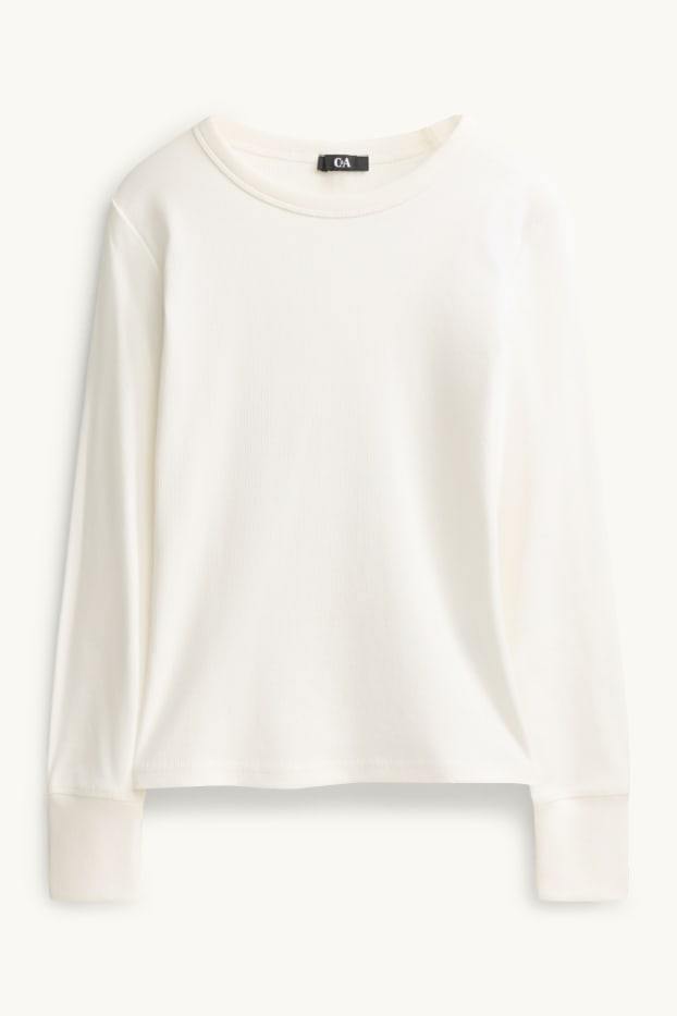 Dona - Samarreta de mànigues llargues - slim fit - acanalada - blanc