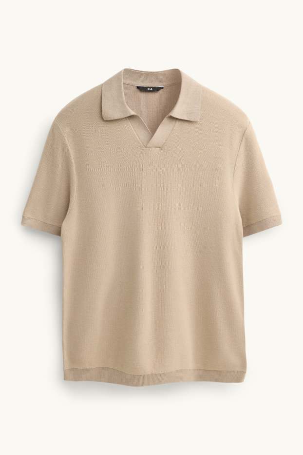 Heren - Gebreid poloshirt - regular fit - met structuur - beige