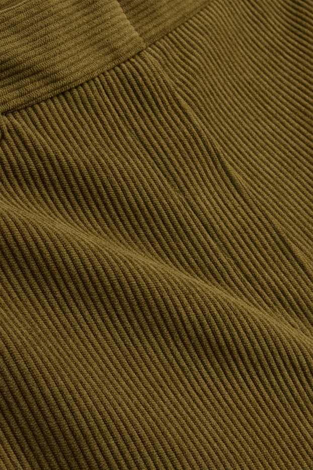 Femei - Pantaloni din catifea reiată - talie înaltă - wide leg - verde închis