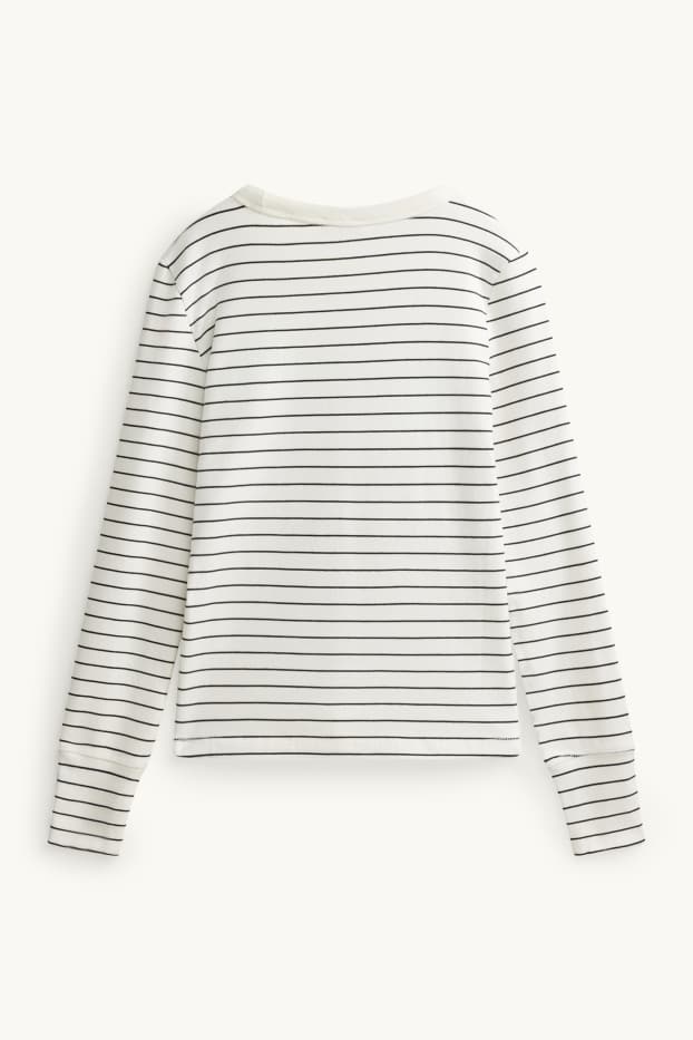 Damen - Langarmshirt - Slim Fit - gestreift - weiß / schwarz
