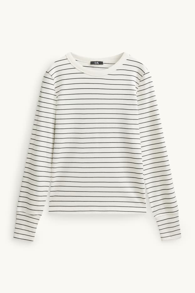 Damen - Langarmshirt - Slim Fit - gestreift - weiß / schwarz