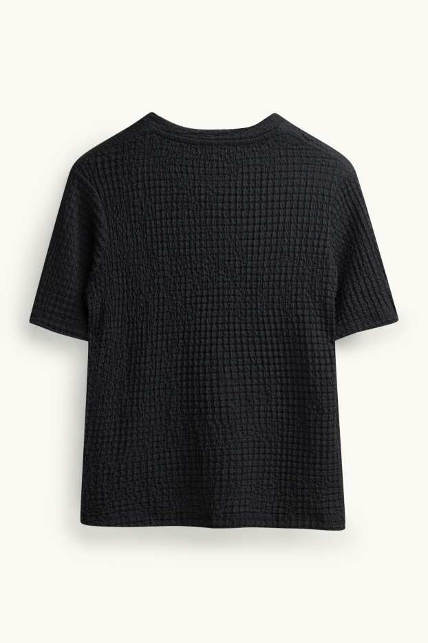 Damen - T-Shirt - Regular Fit - strukturiert - schwarz