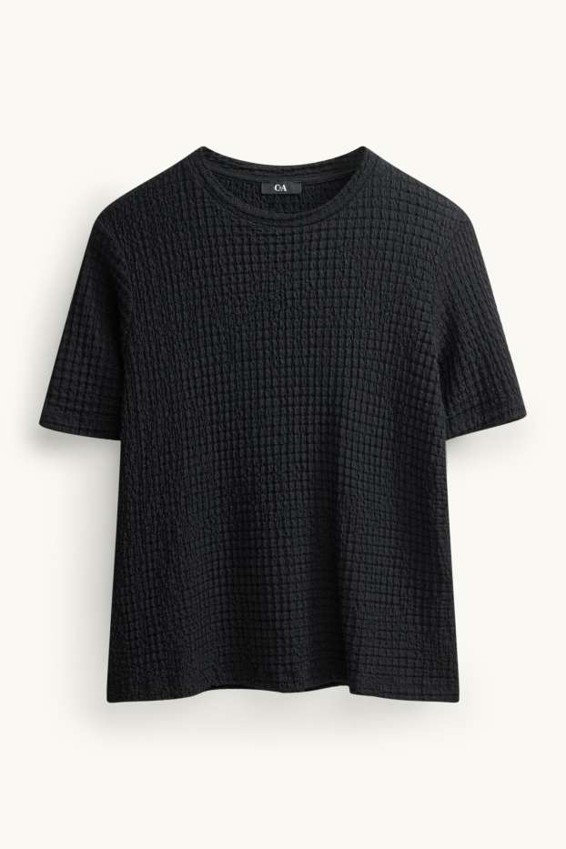 Damen - T-Shirt - Regular Fit - strukturiert - schwarz