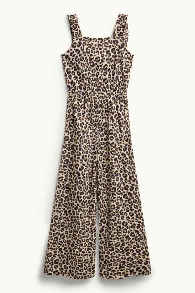Kinder Mädchen - Jumpsuit - Leo-Print - schwarz / beige