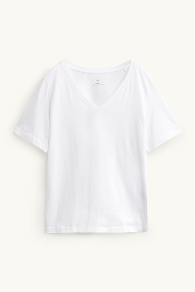 Femmes - T-shirt à col V - regular fit - blanc