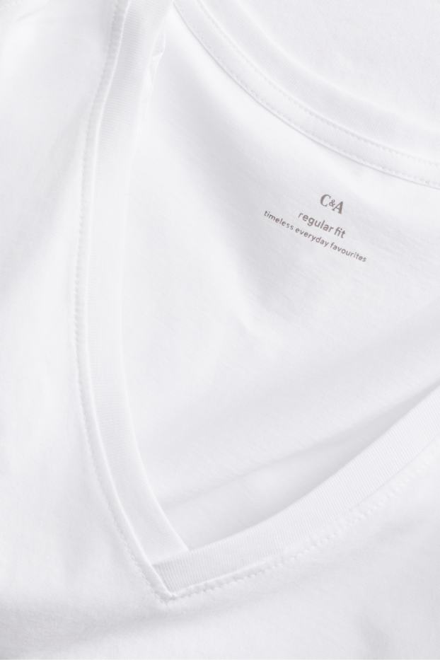 Femmes - T-shirt à col V - regular fit - blanc