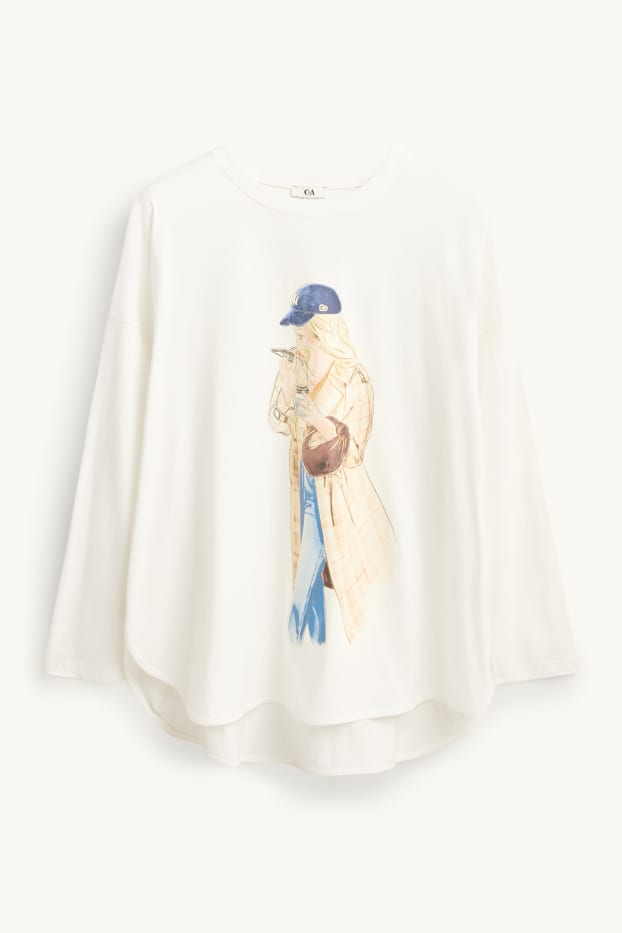 Damen - Langarmshirt - Relaxed Fit - Glanz-Effekt - weiß