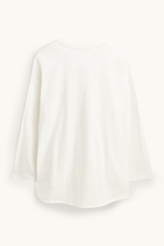 Damen - Langarmshirt - Relaxed Fit - Glanz-Effekt - weiß