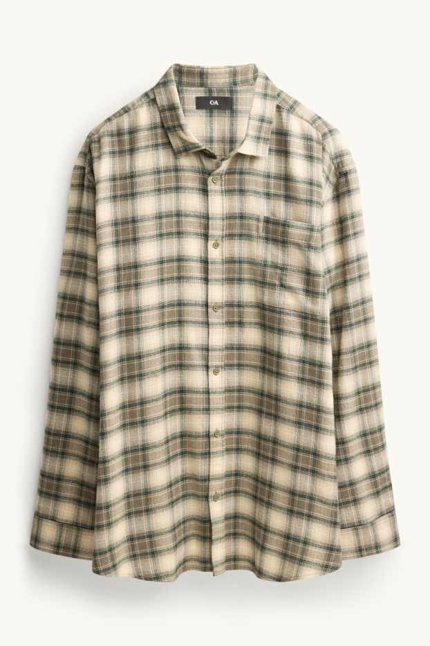 Heren - Overhemd - regular fit - kent - geruit - beige / groen