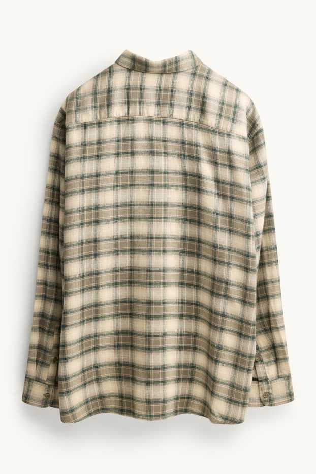 Heren - Overhemd - regular fit - kent - geruit - beige / groen