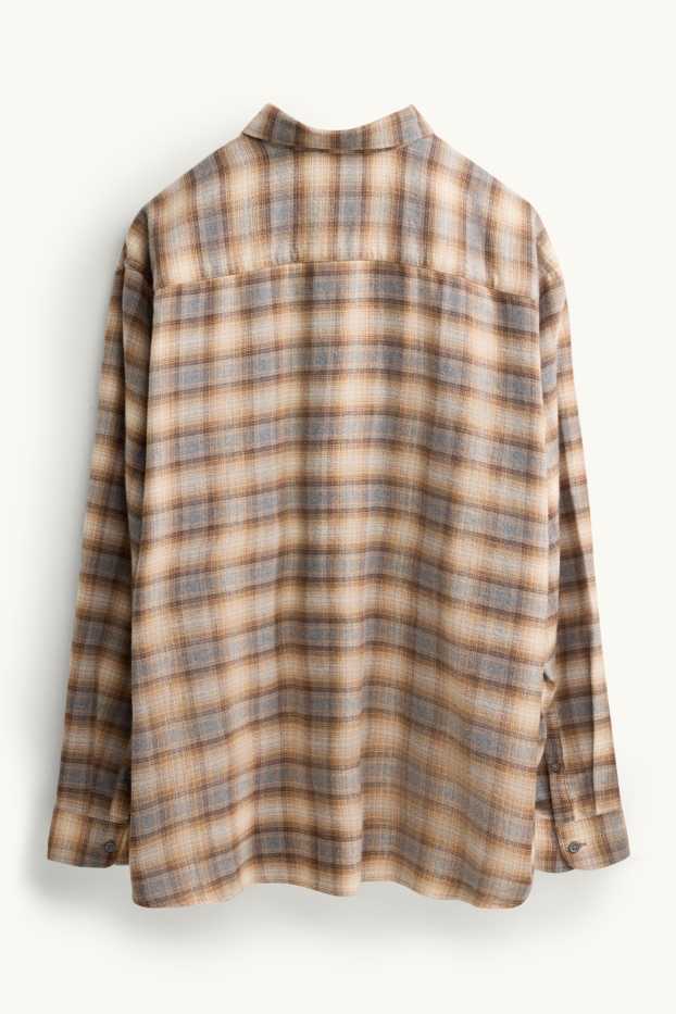 Uomo - Camicia - regular fit - collo all'italiana - a quadretti - beige / marrone