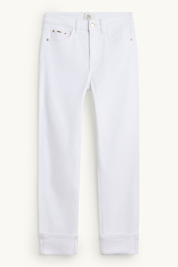 Femei - Crop straight jeans - talie medie - alb