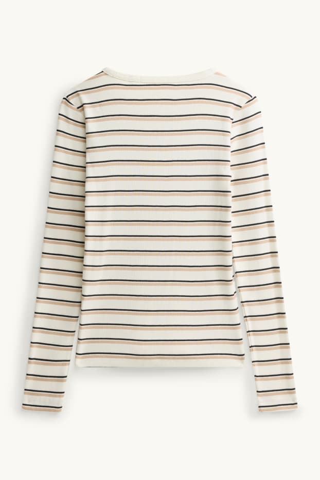 Femmes - Haut à manches longues - slim fit - finition côtelée - à rayures - crème