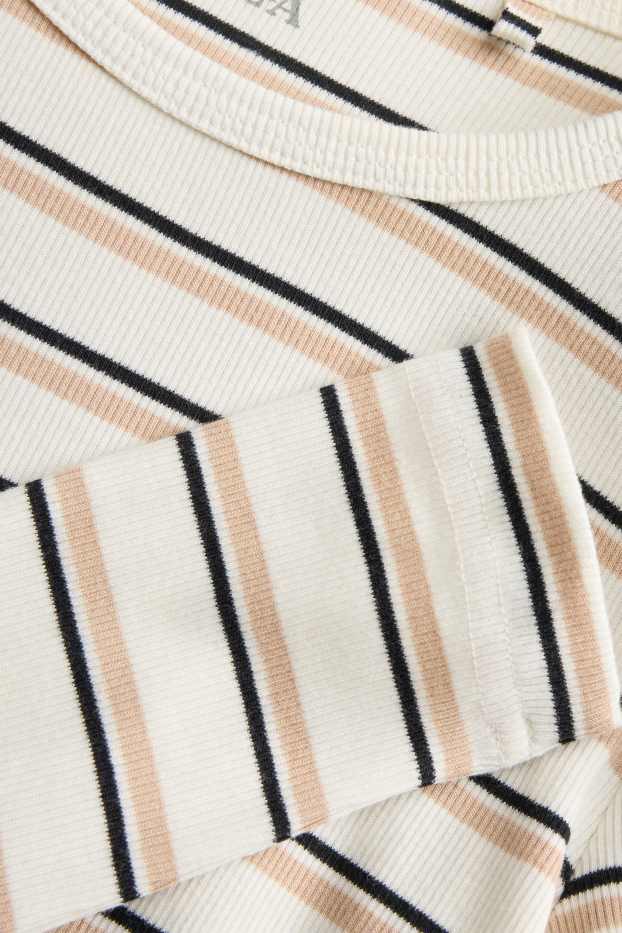 Femmes - Haut à manches longues - slim fit - finition côtelée - à rayures - crème