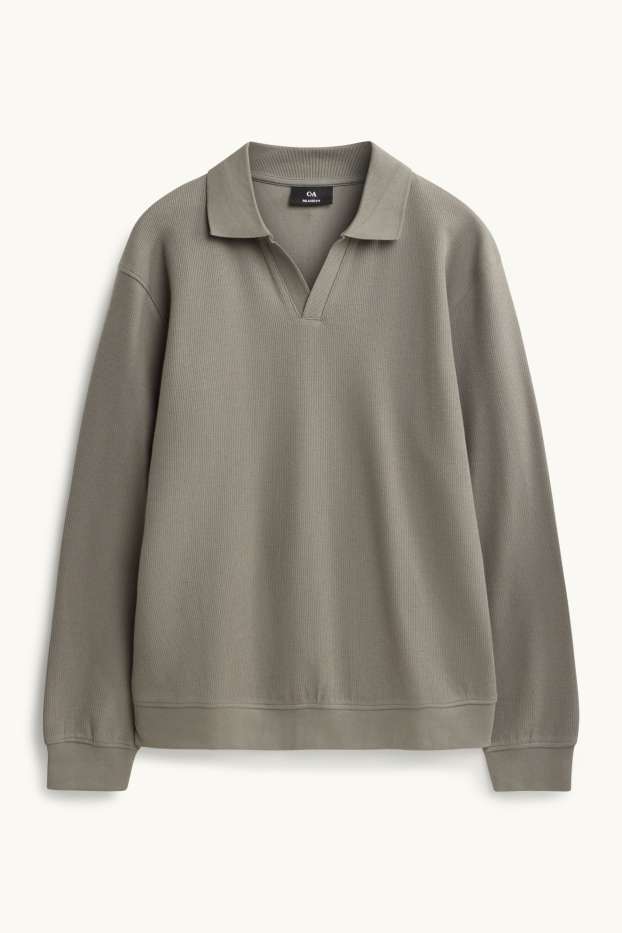 Herren - Langarm-Poloshirt - Relaxed Fit - gerippt - khaki