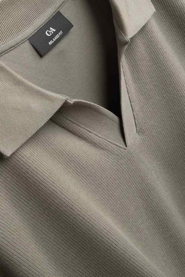 Herren - Langarm-Poloshirt - Relaxed Fit - gerippt - khaki