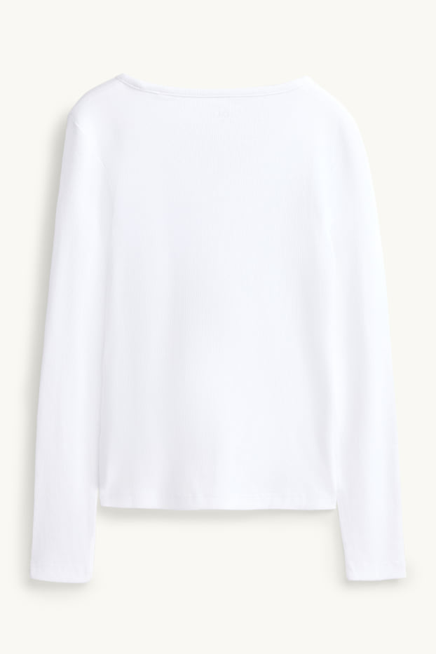 Femmes - Haut à manches longues avec encolure en V - slim fit - blanc