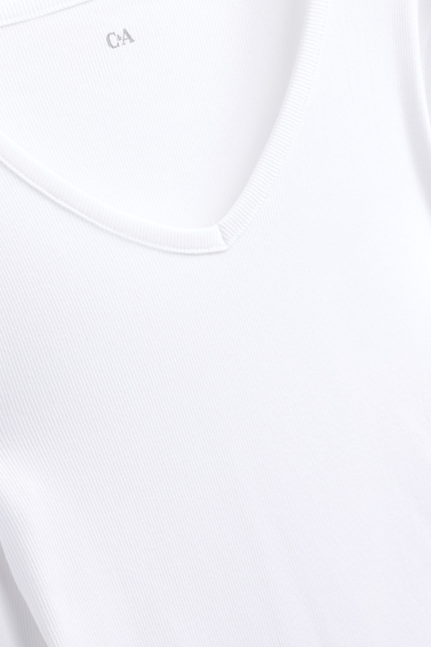 Femmes - Haut à manches longues avec encolure en V - slim fit - blanc
